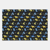 スウェーデンのフォークダラファームアニマルズLブルーとイエロー ラッピングペーパーシート (正面)