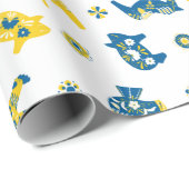 スウェーデンのフォークダラファームアニマルズLブルーとイエロー ラッピングペーパー (ロールコーナー)