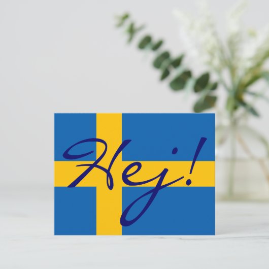 スウェーデンのヘジで！スウェーデン国旗 ポストカード (スタンド正面)