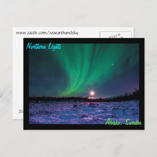 スウェーデンのムーンライズとノーザンライト ポストカード (正面/裏面)