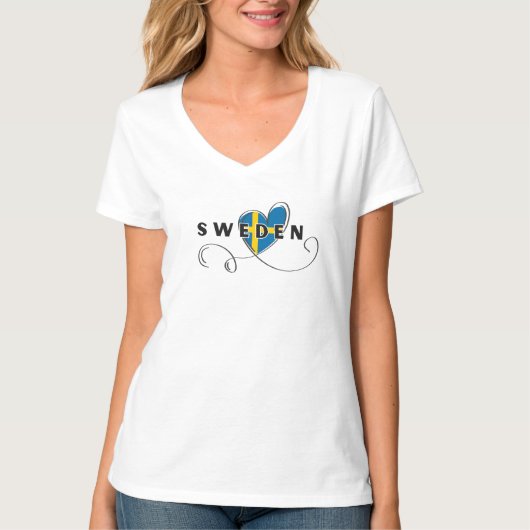 スウェーデンのモダンラブスウェーデンフラッグのお土産 Tシャツ (正面)