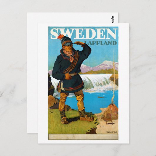 スウェーデンのラップランドとヴィンテージ旅行のポスターを復元 ポストカード (正面/裏面)