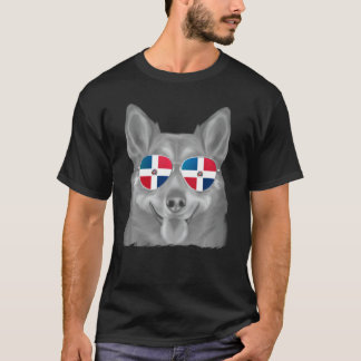 スウェーデンのヴァルフンド犬ドミニカ国旗のサングラス Tシャツ