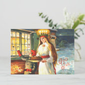 スウェーデンのヴィンテージルシアゴッドジュルメリークリスマス シーズンカード (スタンド正面)