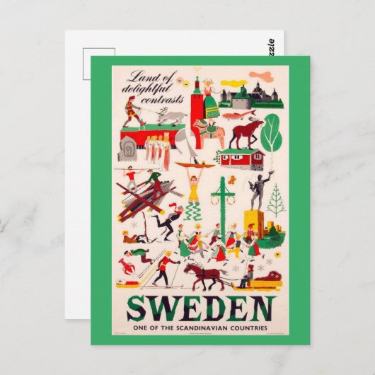 スウェーデンのヴィンテージ旅行ポスター ポストカード (正面/裏面)