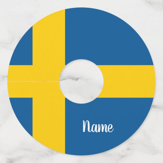 スウェーデンの名前入りな飲むパーティーのスウェーデンの旗 ワイングラスタグ (正面)