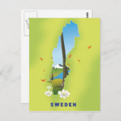 スウェーデンの図解入りの、写真付きの地図ポスター。 ポストカード (正面/裏面)