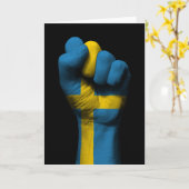 スウェーデンの国旗で握り拳を上げる カード (黄色い花)