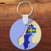 スウェーデンの地図と国旗 キーホルダー (正面)