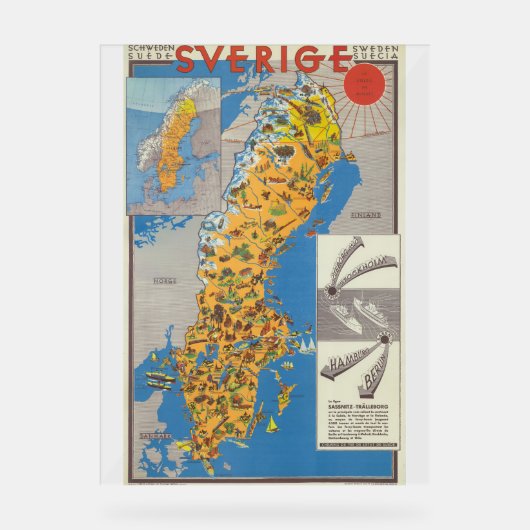 スウェーデンの地図 アクリルサイン (正面)