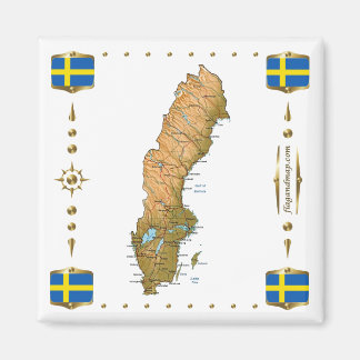 スウェーデンの地図+フラッグマグネット マグネット