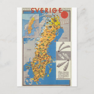 スウェーデンの地図 ポストカード