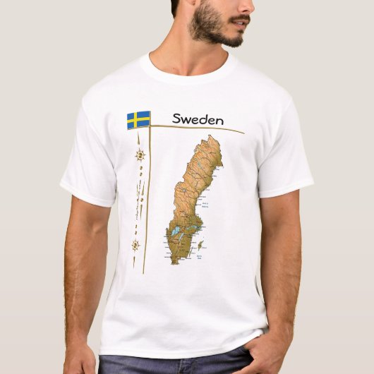 スウェーデンの地図+国旗+タイトルTシャツ Tシャツ (正面)