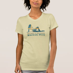 スウェーデンの女の子のシルエットの旗 Tシャツ