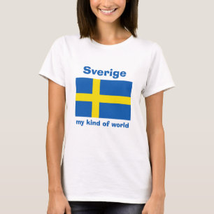 スウェーデンの旗+地図+テキストTシャツ Tシャツ