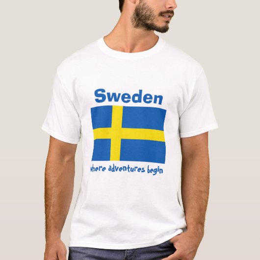 スウェーデンの旗＋地図＋テキストTシャツ Tシャツ (正面)
