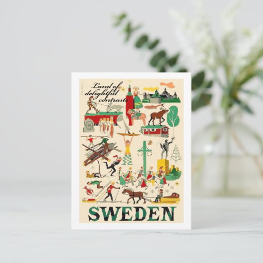 スウェーデンの楽しいコントラスト、ヴィンテージの土地 ポストカード (スタンド正面)