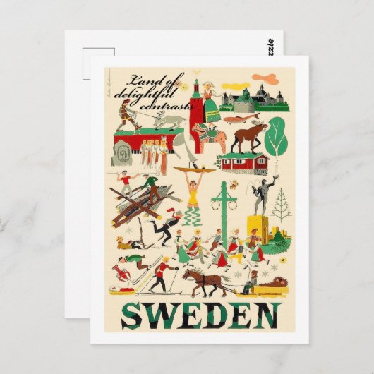 スウェーデンの楽しいコントラスト、ヴィンテージの土地 ポストカード (正面/裏面)