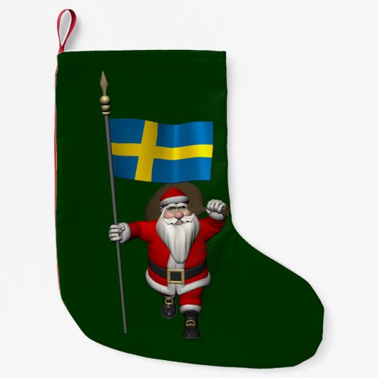 スウェーデンの看板のあるサンタクロース スモールクリスマスストッキング (正面)