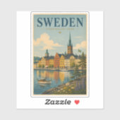 スウェーデンの風景イラスト 旅行アート ヴィンテージ シール (シート)