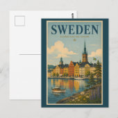 スウェーデンの風景イラスト 旅行アート ヴィンテージ ポストカード (正面/裏面)