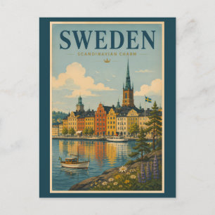 スウェーデンの風景イラスト 旅行アート ヴィンテージ ポストカード