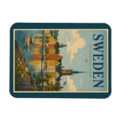 スウェーデンの風景イラスト 旅行アート ヴィンテージ マグネット (横)