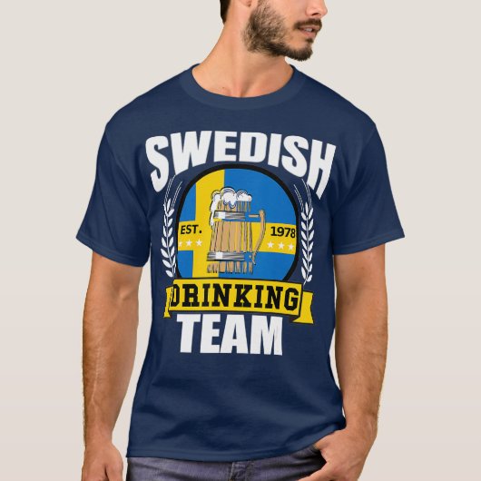スウェーデンの飲み会おもしろい,スウェーデン国旗のビール Tシャツ (正面)