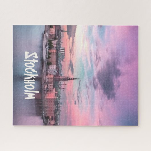 スウェーデンの首都ストックホルムの夜スカイライン ジグソーパズル (横)