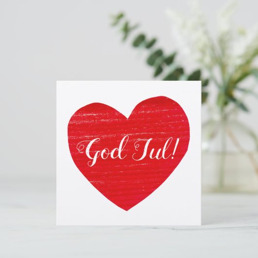 スウェーデンのGod jul! 赤いハートのカスタマイズ 招待状 (スタンド正面)