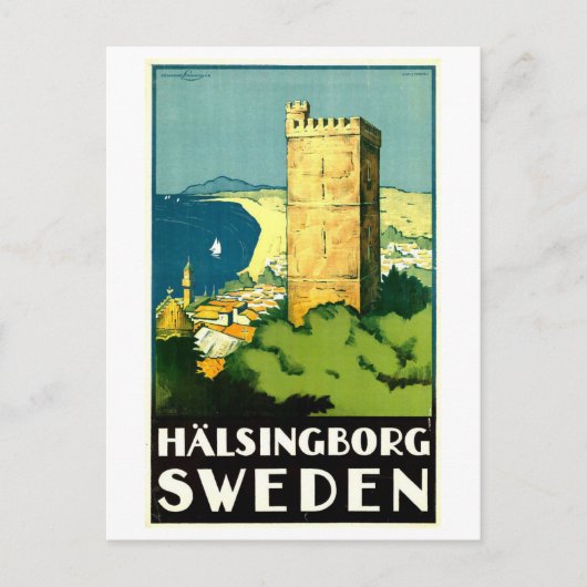 スウェーデンのHalsingborgのヴィンテージ旅行ポスター ポストカード (正面)