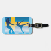 スウェーデンアイススケートで滑るデュオシルエット ラゲッジタグ (正面横)
