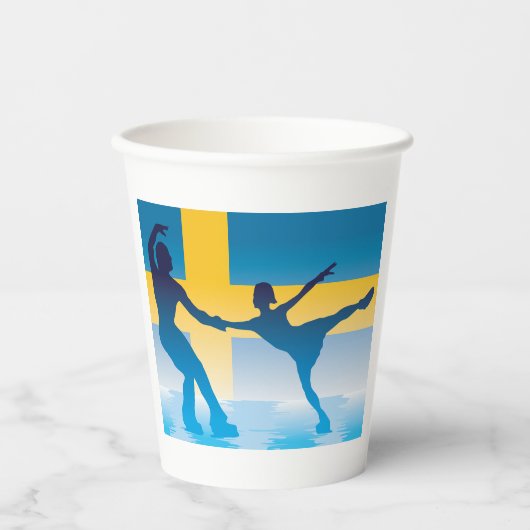 スウェーデンアイススケートで滑るデュオシルエット 紙コップ (正面)