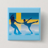 スウェーデンアイススケートで滑るデュオシルエット 缶バッジ (正面)