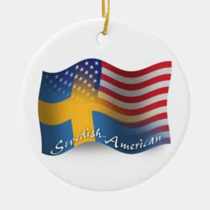 スウェーデンアメリカの振る旗 セラミックオーナメント