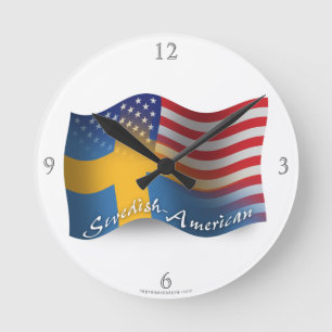 スウェーデンアメリカの振る旗 ラウンド壁時計