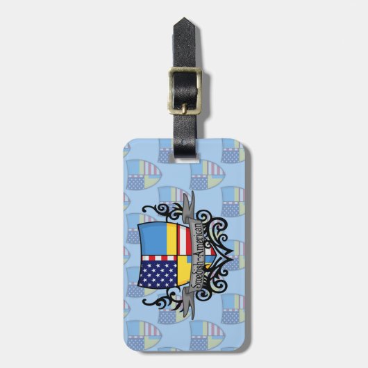 スウェーデンアメリカの盾の旗 ラゲッジタグ (正面縦)