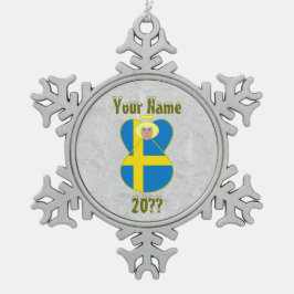スウェーデンエンジェル国旗ブロンド髪 スノーフレークピューターオーナメント