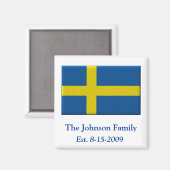 スウェーデンカスタム国旗のファミリ名（日付） マグネット (正面/裏面)