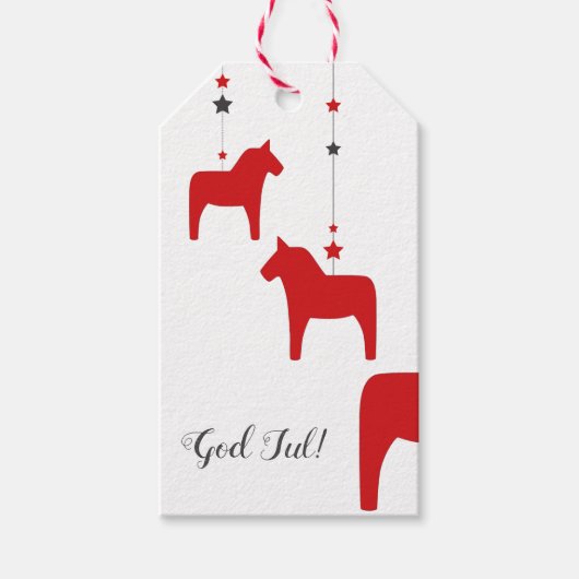 スウェーデンクリスマスダラパーソナライズされたホース ギフトタグ (正面)