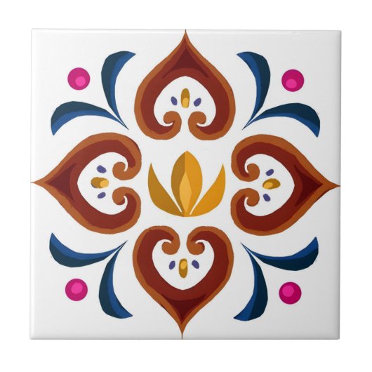 スウェーデンタイルシンプルハート花 タイル (正面)
