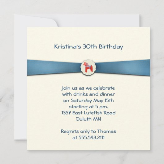 スウェーデンダラウマースパーティーブルーリボン 招待状 (裏面)