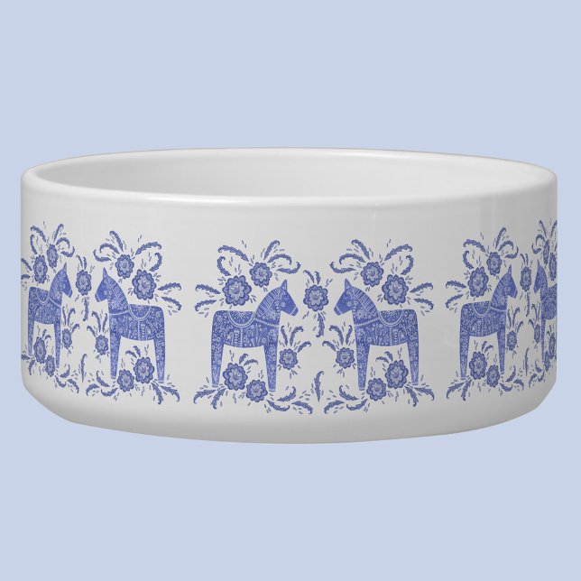 スウェーデンダラホースインジゴブルーとホワイトボウル ボウル (Swedish Dala Horse blue and white pet bowl)