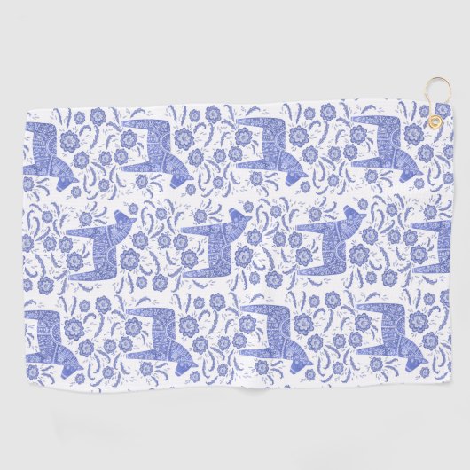 スウェーデンダラホースインジゴブルーフォークアートゴルフタオル ゴルフタオル (横)