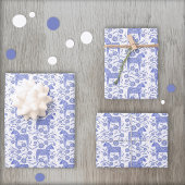 スウェーデンダラホースインジゴブルー&ホワイトフォークアート ラッピングペーパーシート