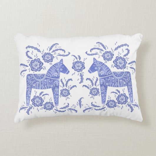 スウェーデンダラホースインディゴブルーアンドホワイト アクセントクッション (正面)