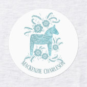 スウェーデンダラホースグリーンアンドホワイト名前をカスタムする ラベル (デザイン2)