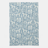 スウェーデンダラホースコラージイン石板ブルー キッチンタオル (縦)