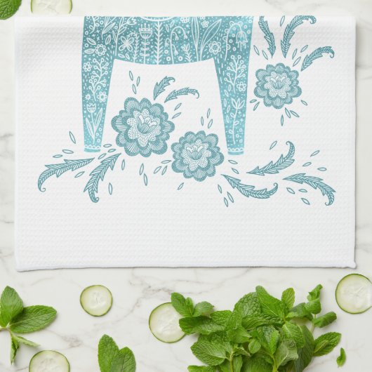 スウェーデンダラホースティール(緑がかった色)とホワイトキッチンタオル キッチンタオル (折り畳み)