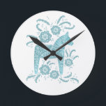 スウェーデンダラホースティール(緑がかった色)と白い丸時計 ラウンド壁時計<br><div class="desc">スウェーデン伝統的のダラの馬のデザインで、ティール(緑がかった色)は緑と白。</div>